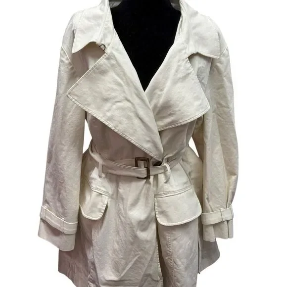 Talbots 20W Belted Cotton Trench Coat Cream Ivory Double Breasted Classic Chic - Picture 4 of 10